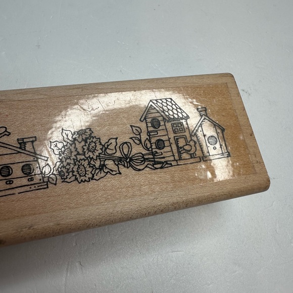 Stampin Up ‘96 Watermelon Birdhouse Sunflower 6.5X 1.5” Wood Block Stamp VINTAGE - Picture 11 of 14